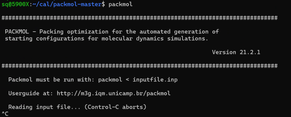 Packmol install sucess.png